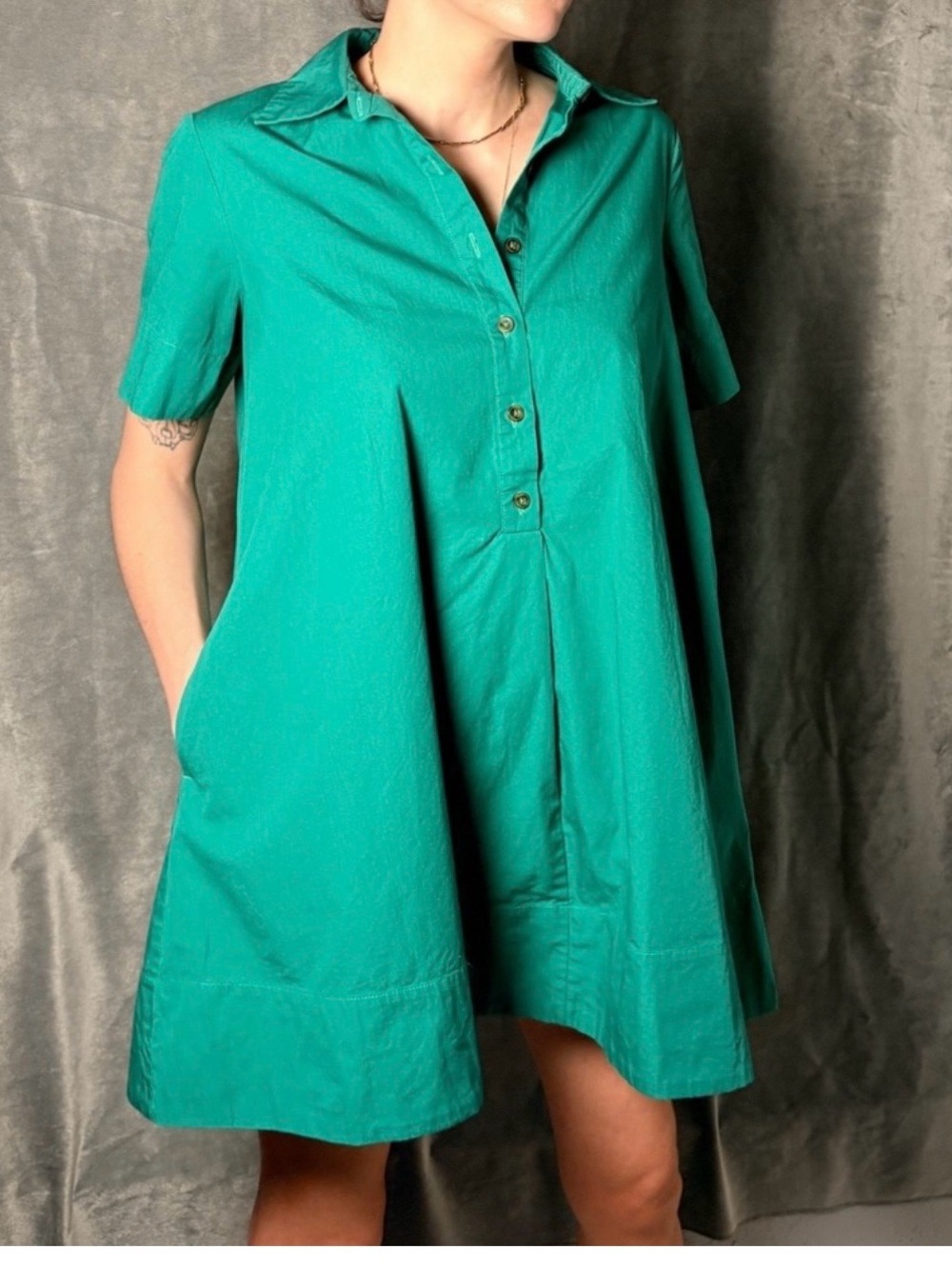 Anthropologie Teal Green Collared Midi Shirt Dress